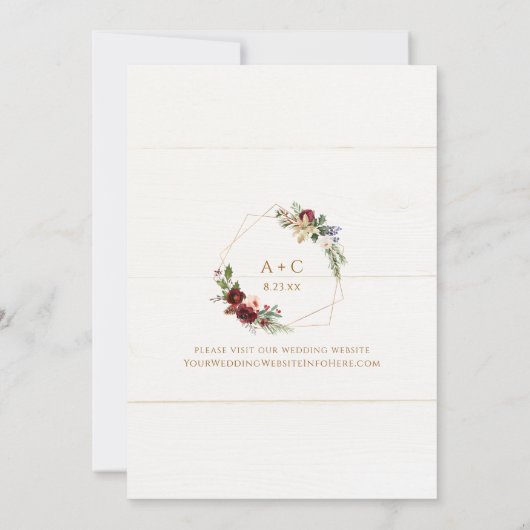 Kerstbruiloft Winter Elegante groene krans Kaart (Achterkant)