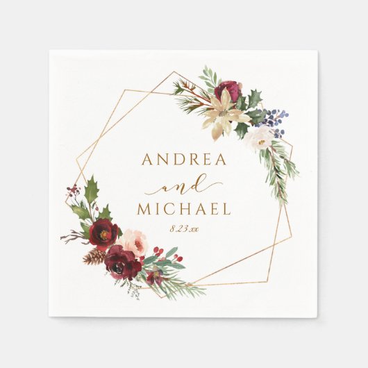 Kerstbruiloft Winter Rode krans Waterverf Servet (Voorkant)