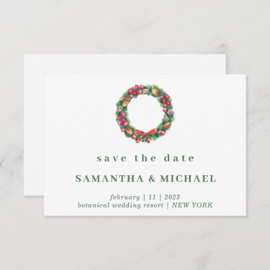 kerstbruiloft winterbos ornament-opslagdatum kaart (Voorkant / Achterkant)