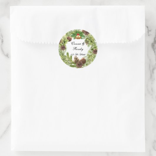 Kerstbruiloft Wreath Sticker (Tas)