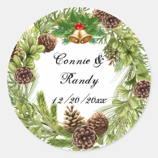 Kerstbruiloft Wreath Sticker (Voorkant)