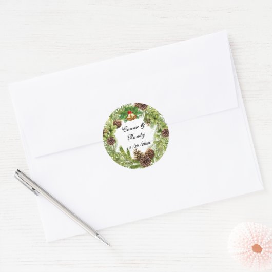 Kerstbruiloft Wreath Sticker (Envelop)