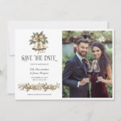 Kerstbruiloftfoto met hulstbellen save the date (Voorkant)