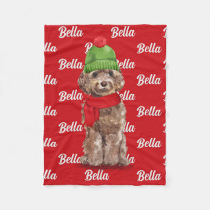 Kerstbruin Cockapoo Santa Dog's naam Fleece Deken