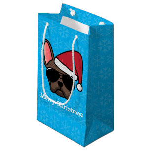 Kerstbruin, Franse Bulldog Small Gift Bag Klein Cadeauzakje