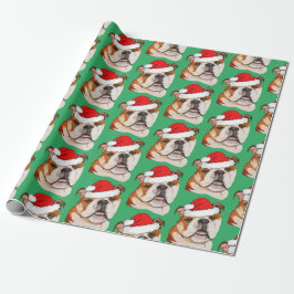 Kerstbruin kunstEngels Bulldog Wiggleeft Cadeaupapier