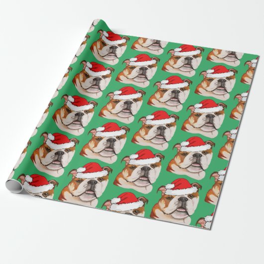 Kerstbruin kunstEngels Bulldog Wiggleeft Cadeaupapier (Uitgerold)