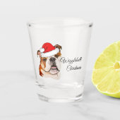 Kerstbruin kunstEngels Bulldog Wiggleeft Shot Glas (Voorkant)