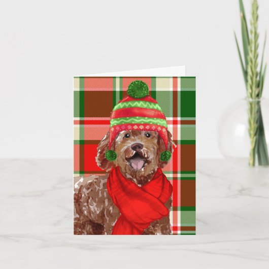 Kerstbruin Labradoedle Dog en Festive Pset Feestdagen Kaart (Voorkant)