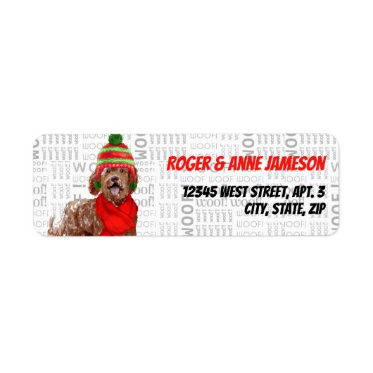 Kerstbruin Labradoodle Lover Return Address Etiket (Voorkant)