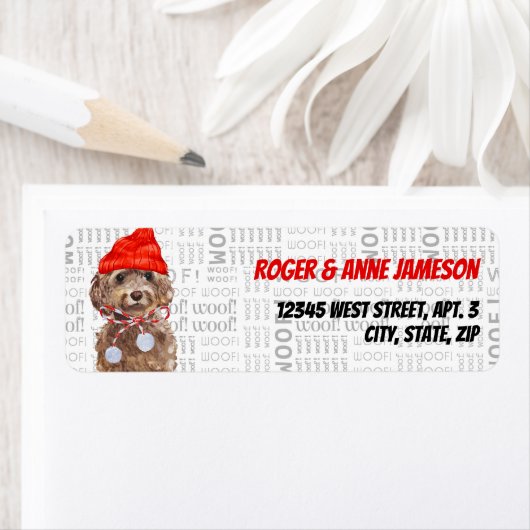 Kerstbruine Cockapoo-kerstman met naam Etiket (Insitu)