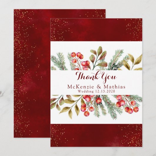 Kerstbruine gouden bruiloft bedankt kaarten (Voorkant / Achterkant)