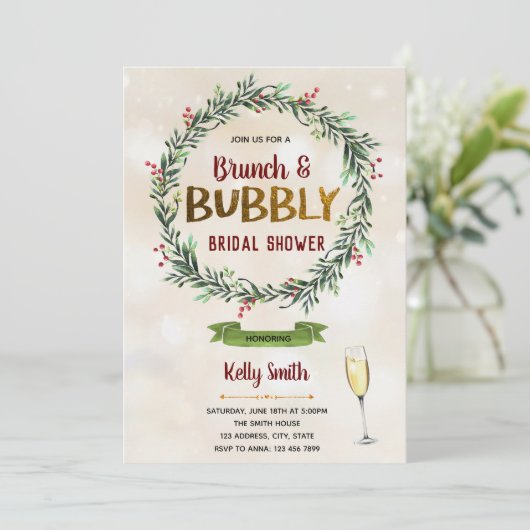 Kerstbrunch en bruisende feestuitnodiging kaart (Staand voorkant)