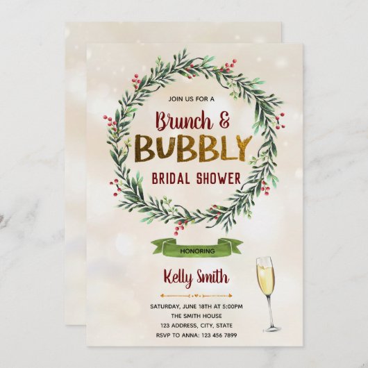 Kerstbrunch en bruisende feestuitnodiging kaart (Voorkant / Achterkant)