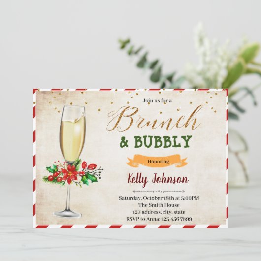 Kerstbrunch en brute feestelijke uitnodiging (Staand voorkant)
