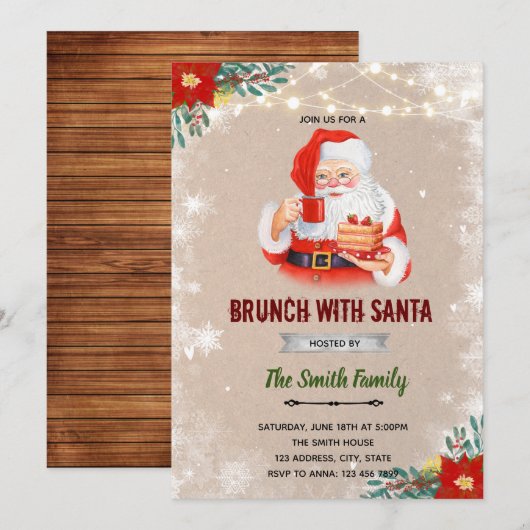 Kerstbrunch met de Kerstman uitnodiging (Voorkant / Achterkant)