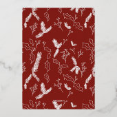 KerstBrunch Pine Berry Leaves Red Folie Feestdagenkaart (Achterkant)