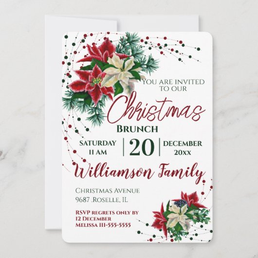 Kerstbrunch Poinsettia Bloem Kaart (Voorkant)