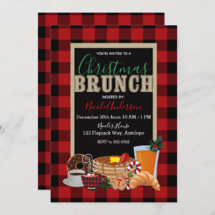 KerstBrunch Rustic Red Black Buffalo Pset Kaart