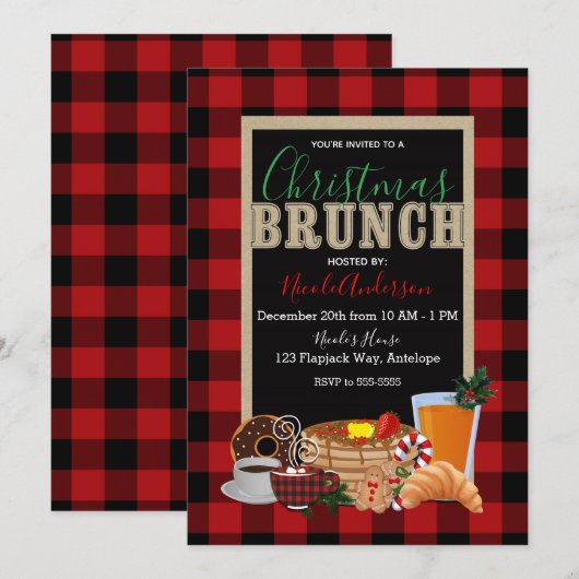 Kerstbrunch Rustiek Rood Zwart Buffalo Geruit Kaart (Voorkant / Achterkant)