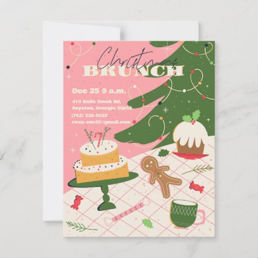Kerstbrunch uitnodigingen in retro-stijl. (Voorkant)