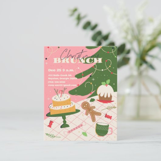 Kerstbrunch uitnodigingen in retro-stijl. (Staand voorkant)