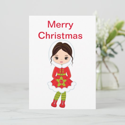 KerstBrunette Doll Feestdagenkaart (Staand voorkant)