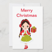 KerstBrunette Doll met een cadeaukaartje Feestdagenkaart (Voorkant)