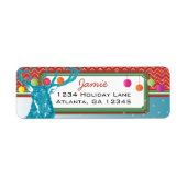 Kerstbuck Deer Zig Zag Pattern Aqua and Red Etiket (Voorkant)
