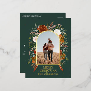 Kerstbudget botanisch elegant groen roest folie feestdagen briefkaart