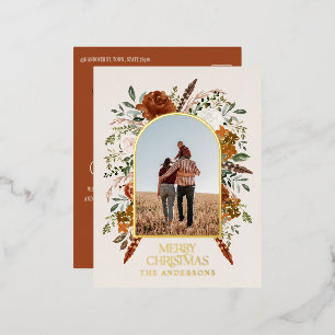 Kerstbudget botanisch elegant terracotta folie feestdagen briefkaart