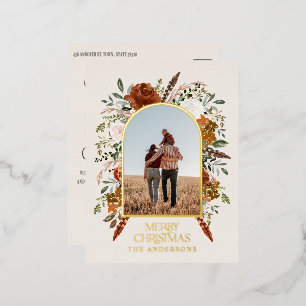 Kerstbudget botanisch elegant terracotta folie feestdagen briefkaart