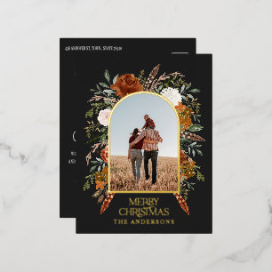 Kerstbudget botanisch elegant zwart roest folie feestdagen briefkaart