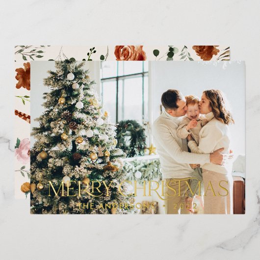 kerstbudget botanische elegante vlek floral folie feestdagenkaart (Voorkant / Achterkant)