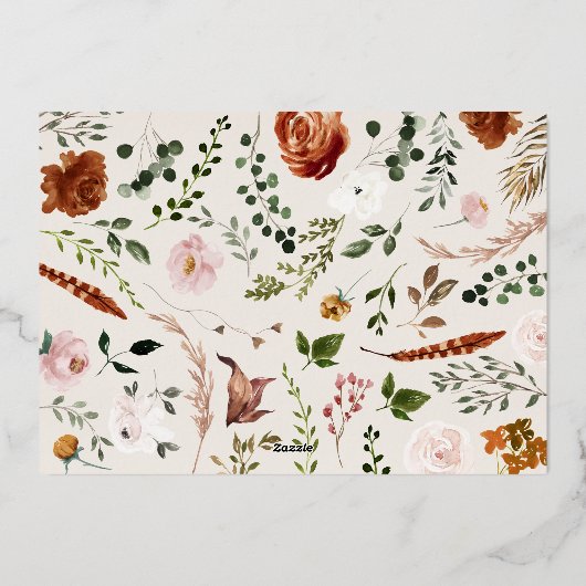 kerstbudget botanische elegante vlek floral folie feestdagenkaart (Achterkant)