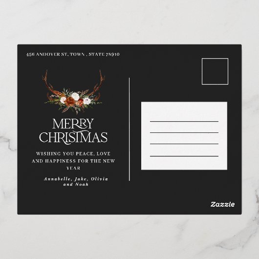 kerstbudget botanische elegante vlek florale foi folie feestdagen briefkaart (Achterkant)