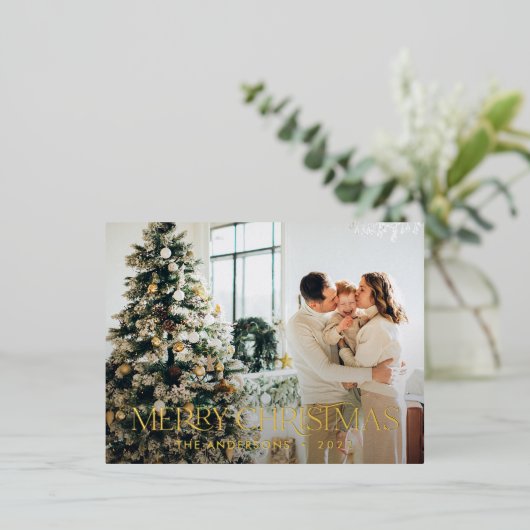 kerstbudget botanische groene elegant floral folie feestdagen briefkaart (Staand Voorkant)