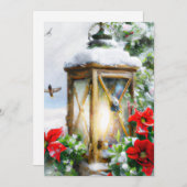 Kerstbudget lantaarn met sneeuw uit de oude doos feestdagenkaart (Voorkant / Achterkant)