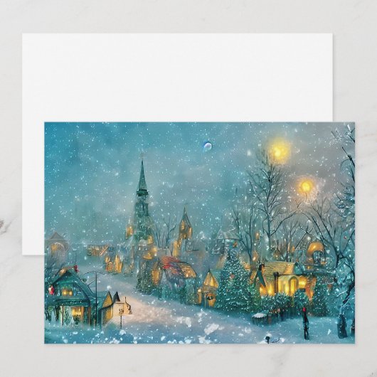 Kerstbudget oude stad Kerstmis Feestdagenkaart (Voorkant / Achterkant)