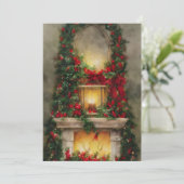 Kerstbudget voor open haard  feestdagenkaart (Staand voorkant)
