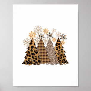 Kerstbuffel geruite kerstbomen luipaard Zon Poster