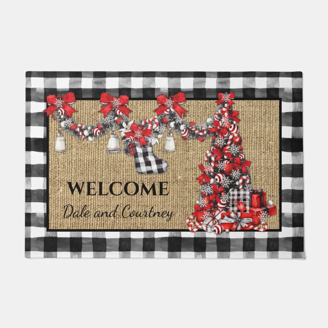  kerstbuffels, rood en zwart deurmat (Voorkant)