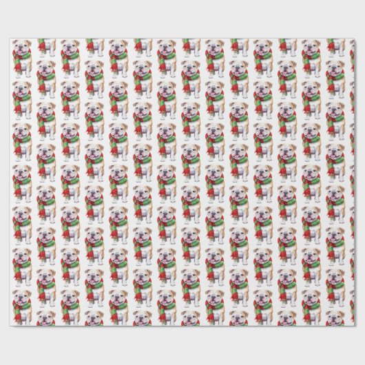Kerstbuldog met wintersjaal cadeaupapier (Vlak)