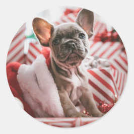 kerstbull Dog - Frenchie Ronde Sticker