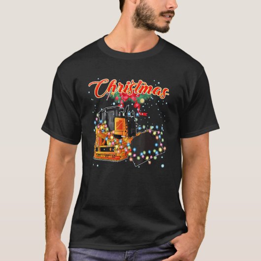 Kerstbulldozer met kerstlampjes t-shirt (Voorkant)