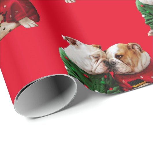 Kerstbulledogs in Sweaters Cadeaupapier (Rol Hoek)