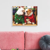 Kerstbulledogs in Sweaters Canvas Afdruk (Insitu (Woonkamer))