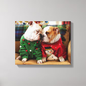 Kerstbulledogs in Sweaters Canvas Afdruk (Voorkant)
