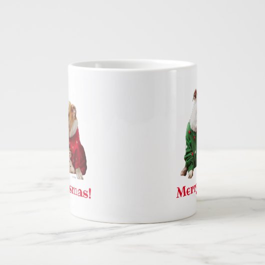 Kerstbulledogs in Sweaters Grote Koffiekop (Voorkant)