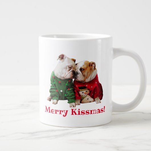Kerstbulledogs in Sweaters Grote Koffiekop (Rechts)
